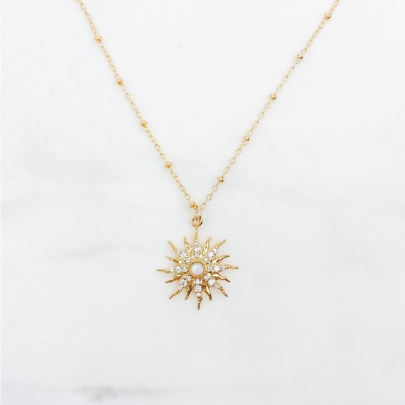 Jewelry - Sun necklace, Celestial jewelry, opal necklace, necklace, gold necklace